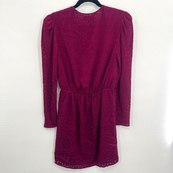 & Other Stories Gathered Waist Leopard Jacquard Mini Dress Vneck Burgundy 4 - Picture 2 of 7